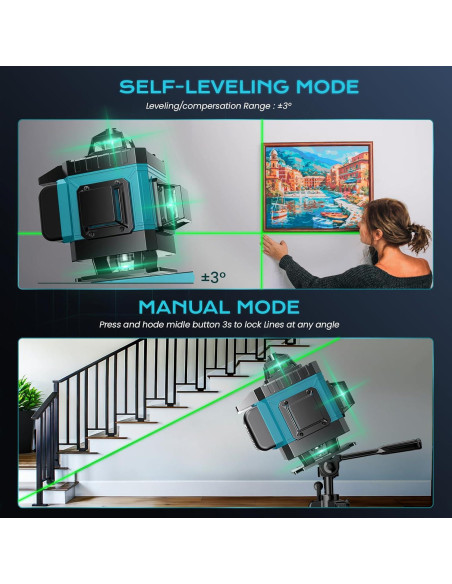 Nivel láser 4D auto nivelante LQHUE 16 líneas 360 verde Nivel láser 4D auto nivelante LQHUE 16 líneas 360 verde