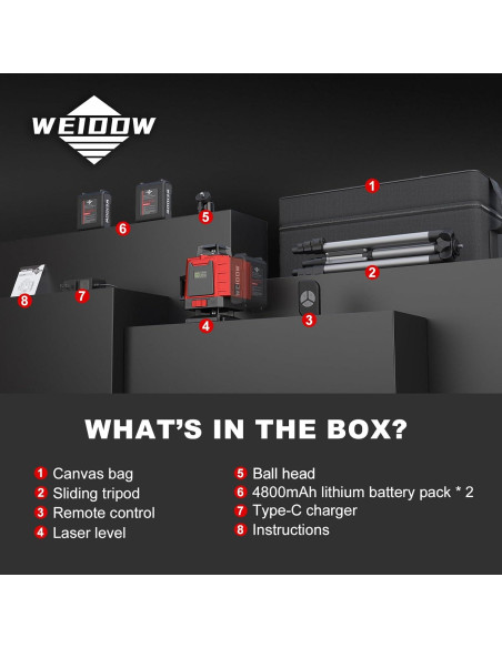 Nivel Láser 4D Autonivelante WEIDDW con Trípode y Baterías Nivel Láser 4D Autonivelante WEIDDW con Trípode y Baterías