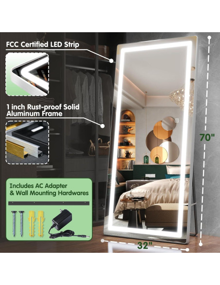 Espejo de Cuerpo Completo FENNIO LED 178x81 cm Plata Espejo de Cuerpo Completo FENNIO LED 178x81 cm Plata