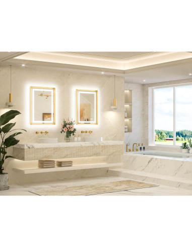 Espejo LED TETOTE 76x56 cm dorado cepillado anti-vaho