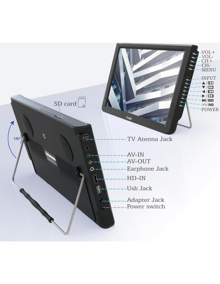 Televisor Portátil Rywob 30.48cm Batería ATSC HDMI USB Televisor Portátil Rywob 30.48cm Batería ATSC HDMI USB