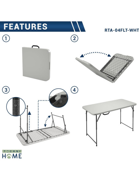 Mesa Plegable Techni Home 121.9x60.9 cm Ajustable Blanca Mesa Plegable Techni Home 121.9x60.9 cm Ajustable Blanca