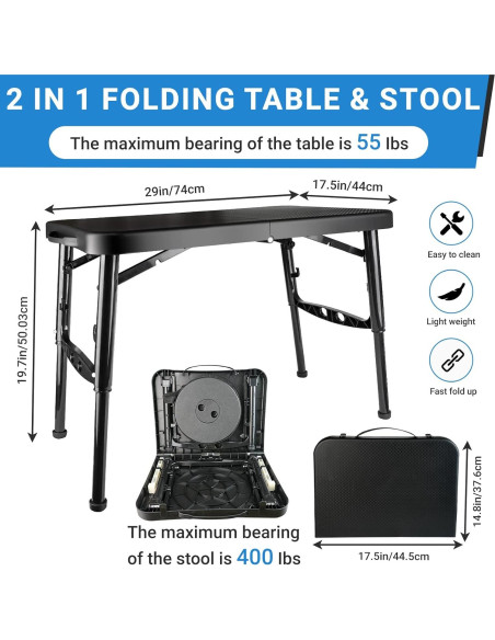 Juego de Mesa y Taburete Plegable Maliven Negro 2 Piezas Juego de Mesa y Taburete Plegable Maliven Negro 2 Piezas