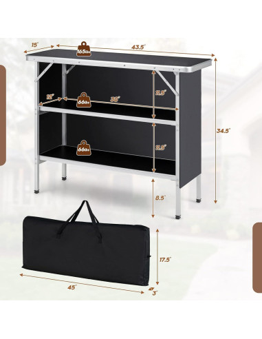Mesa de Camping Plegable Goplus 110x38 cm Aluminio Negro