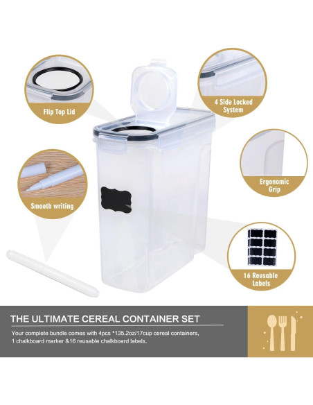 Juego de Contenedores FOOYOO para Cereal - 4 Piezas 4L Juego de Contenedores FOOYOO para Cereal - 4 Piezas 4L