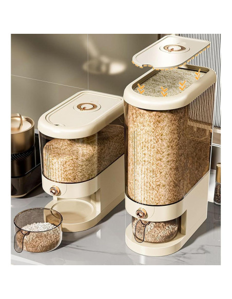 Dispensador de arroz 9.97 kg Peaoop con tapa y medidor Dispensador de arroz 9.97 kg Peaoop con tapa y medidor