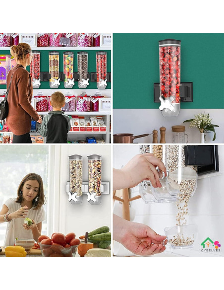 Dispensador de Cereal Cyeelves 1.5L Montado en Pared Negro Dispensador de Cereal Cyeelves 1.5L Montado en Pared Negro