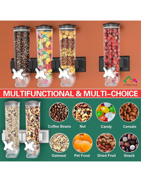 Dispensador de Cereal Cyeelves 1.5L Montado en Pared Negro Dispensador de Cereal Cyeelves 1.5L Montado en Pared Negro