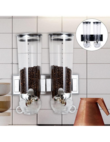 Dispensador de Cereal Doble Montado en Pared 3L Plata