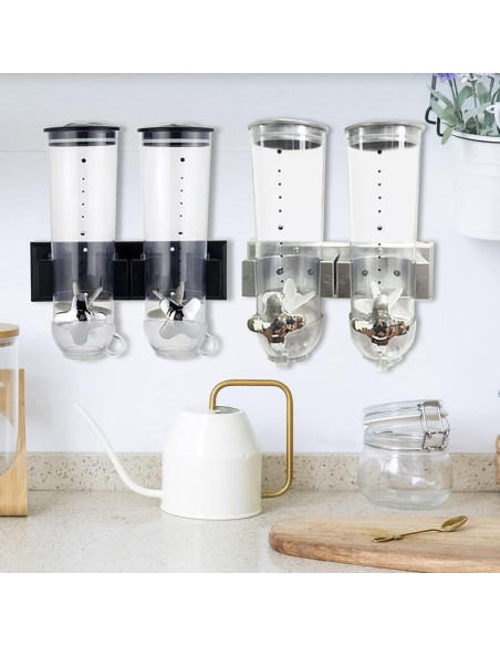 Dispensador de Cereal Doble Montado en Pared 3L Plata Dispensador de Cereal Doble Montado en Pared 3L Plata