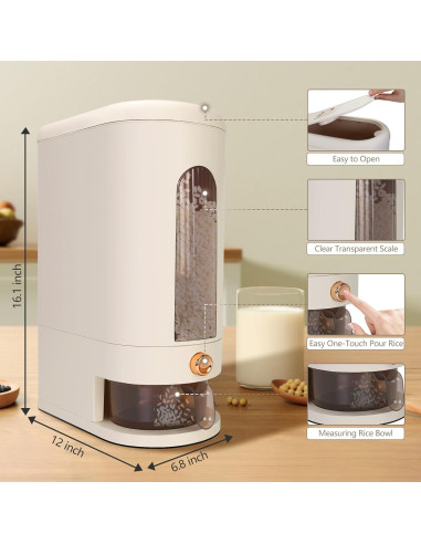 Dispensador de arroz Triiter 11 kg con taza medidora blanco