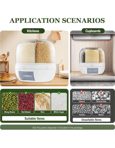 Dispensador de Granos 6 Compartimentos JJIE 13kg Rotatorio