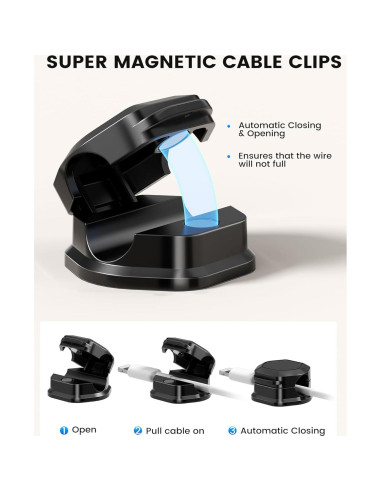 Paquete de 6 Clips Magnéticos para Cables XILILAI Negro