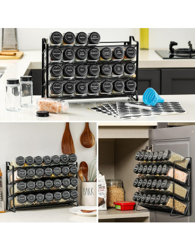 Organizador de Especias AOZITA 28 Frascos Vidrio Negro
