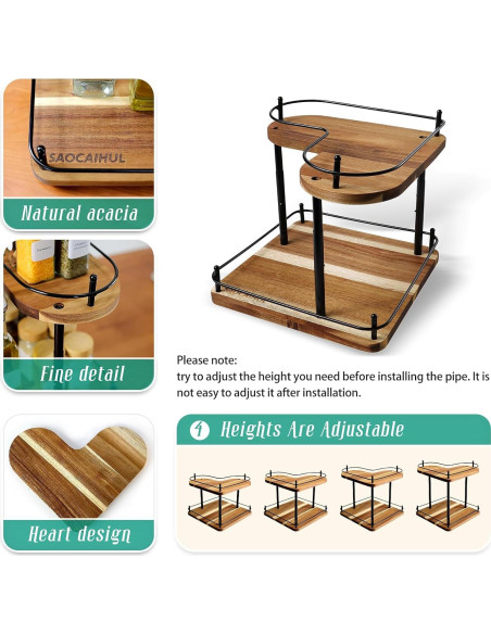 Organizador de especias SAOCAIHUL de madera de acacia 2 niveles Organizador de especias SAOCAIHUL de madera de acacia 2 niveles