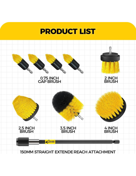 Brochas de Taladro Holikme 9 Pack Nylon Amarillo 0,40 kg Brochas de Taladro Holikme 9 Pack Nylon Amarillo 0,40 kg