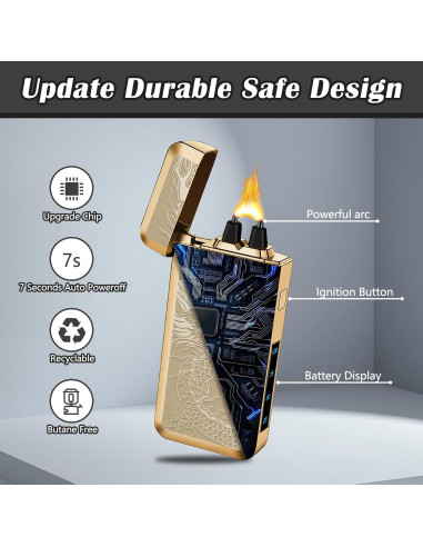 Encendedor Plasma Recargable USB Tipo-C SKRFIRE Dragón Dorado