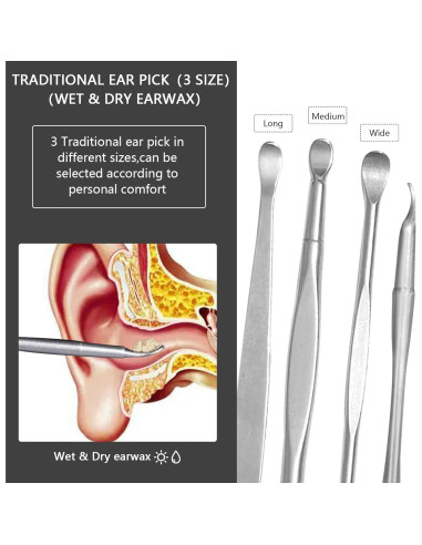 Kit de eliminación de cerumen Hion 8 piezas acero inoxidable