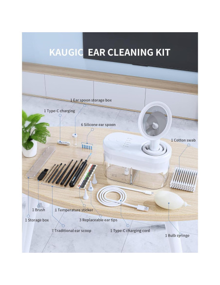 Kit de Limpieza de Oídos KAUGIC con Cámara 1080P HD XL Kit de Limpieza de Oídos KAUGIC con Cámara 1080P HD XL