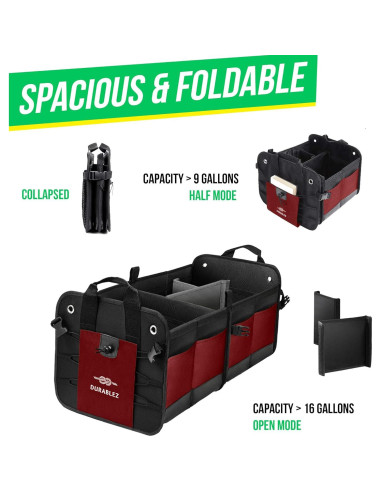 Organizador de Maletero DURABLEZ Rojo Plegable con Red Cubridora