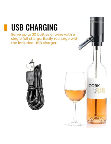 Aerador de Vino Eléctrico Cork Genius - Recargable y Automático