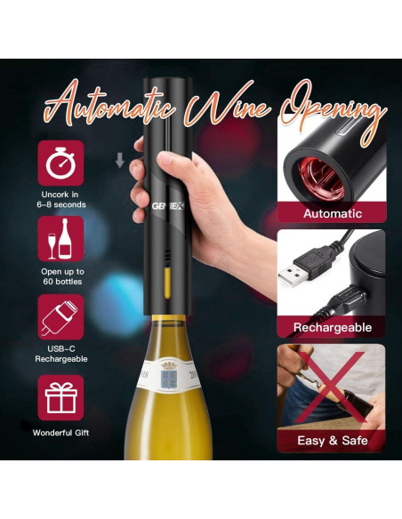 Juego de Vino Eléctrico GENIEX 4 en 1 - Abridor y Dispensador Juego de Vino Eléctrico GENIEX 4 en 1 - Abridor y Dispensador