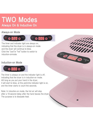 Secador de Uñas Wanyi 300W Rosa Automático Aire Frío y Caliente