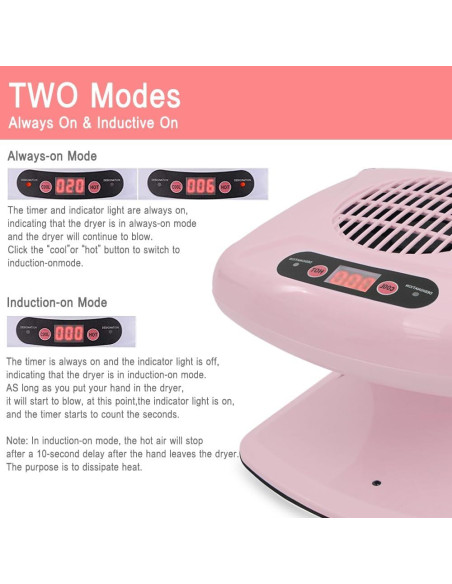 Secador de Uñas Wanyi 300W Rosa Automático Aire Frío y Caliente Secador de Uñas Wanyi 300W Rosa Automático Aire Frío y Caliente