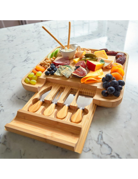 Tablero de Queso RoyalHouse de Bambú con Cuchillos 34x33 cm Tablero de Queso RoyalHouse de Bambú con Cuchillos 34x33 cm