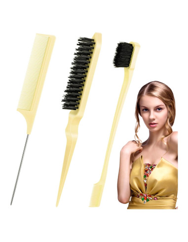 Juego de Peines y Cepillos XunL para Peinado de Cabello - Amarillo