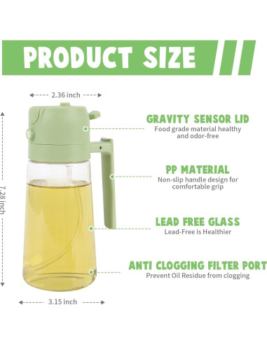 Rociador y dispensador de aceite Dzmbv 470 ml vidrio verde