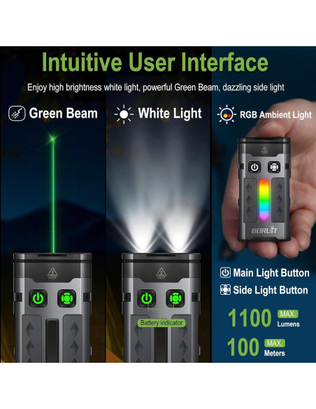 Linterna LED BORUIT EV20L Recargable Verde y RGB IP66 Linterna LED BORUIT EV20L Recargable Verde y RGB IP66