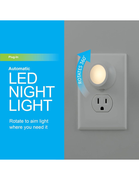 Luz Nocturna LED Rotativa GE 2 Paquete Blanca 360 Luz Nocturna LED Rotativa GE 2 Paquete Blanca 360