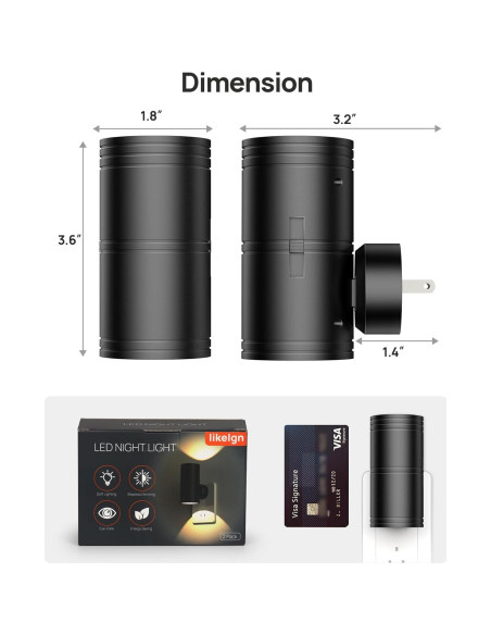 Luz Nocturna LED Regulable Likelgn, Paquete de 2, 3000K Luz Nocturna LED Regulable Likelgn, Paquete de 2, 3000K