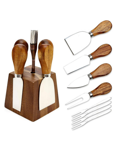 Juego de 9 cuchillos para queso Hilislog con soporte de madera