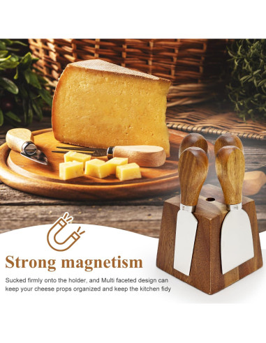 Juego de 9 cuchillos para queso Hilislog con soporte de madera