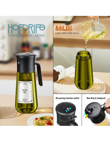 Dispensador de Aceite de Oliva 550ml Hoforife Negro 2 en 1