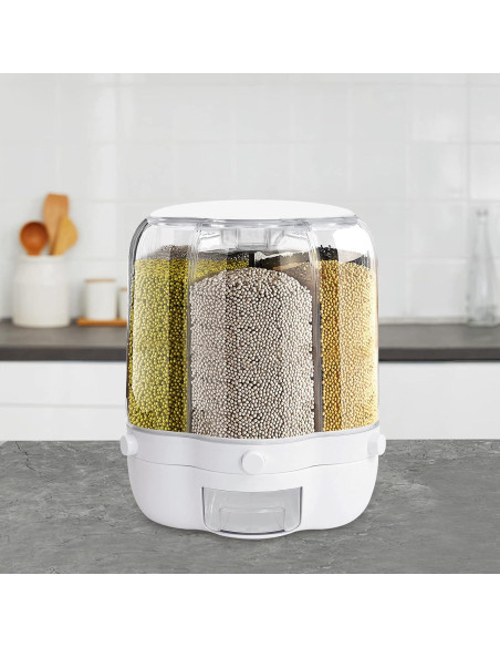 Dispensador de Granos de Arroz Grande 6 Compartimentos 12.5kg Dispensador de Granos de Arroz Grande 6 Compartimentos 12.5kg