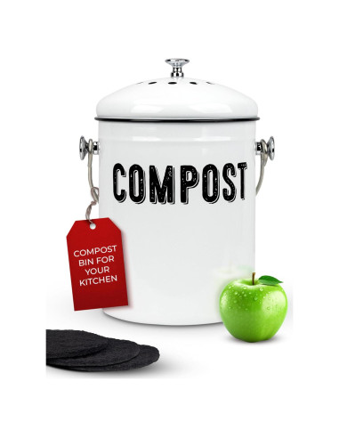 Cubo de Compostaje Granrosi 1.3 Gal Acero Inoxidable Blanco