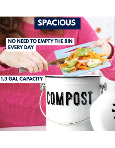 Cubo de Compostaje Granrosi 1.3 Gal Acero Inoxidable Blanco