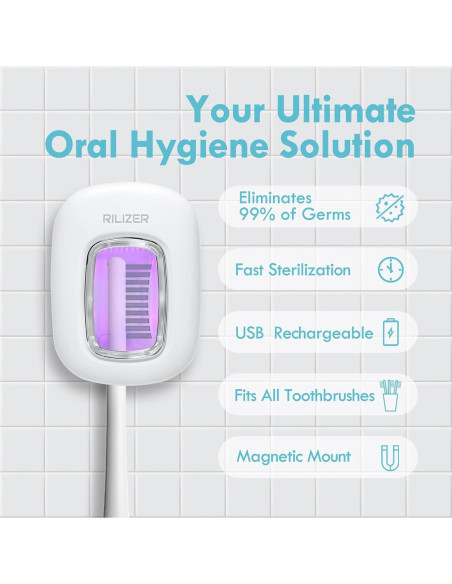 Desinfectante de Cepillos de Dientes UV RILIZER Blanco Recargable Desinfectante de Cepillos de Dientes UV RILIZER Blanco Recargable