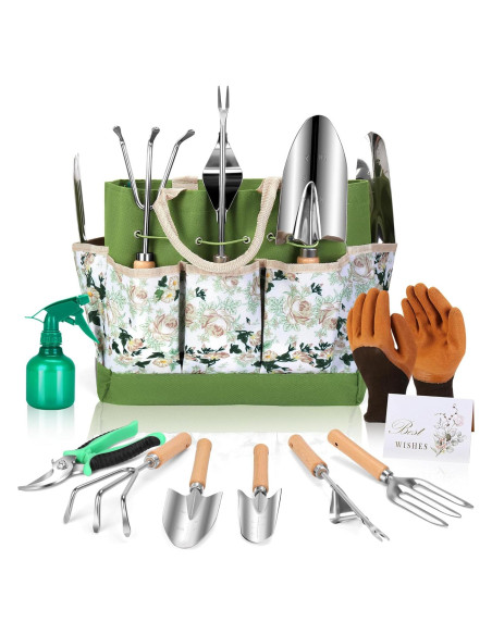 Juego de Herramientas de Jardinería DIGOAKO 10 Piezas con Guantes Juego de Herramientas de Jardinería DIGOAKO 10 Piezas con Guantes