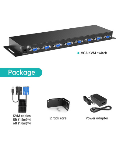 Interruptor KVM 8 Puertos MT-VIKI VGA + 8 Cables 1.5m y 1.8m
