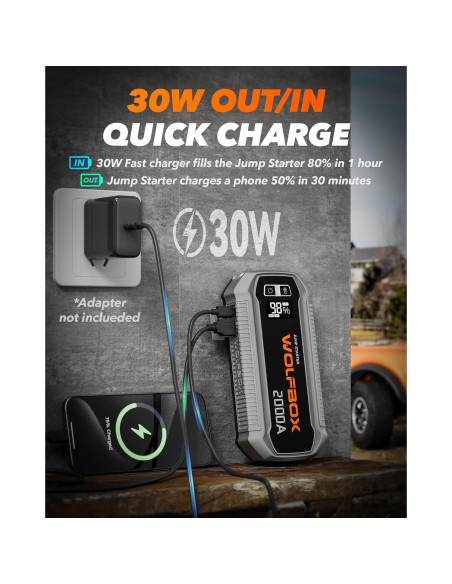 Arrancador de Salto WOLFBOX MegaVolt12 2000A 12000mAh Arrancador de Salto WOLFBOX MegaVolt12 2000A 12000mAh