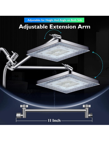 Cabezal de Ducha PinWin 8'' Doble Lluvia LED Alta Presión