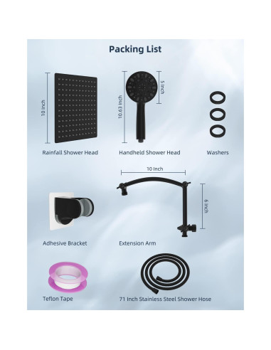 Cabezal de Ducha Hibbent 10'' Metal Negro Mate, 7 Modos