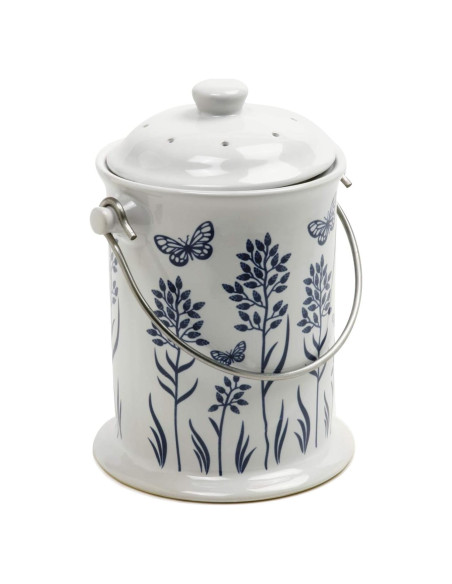 Recipiente de Compost Cerámica Norpro 2.9L Floral Azul Recipiente de Compost Cerámica Norpro 2.9L Floral Azul