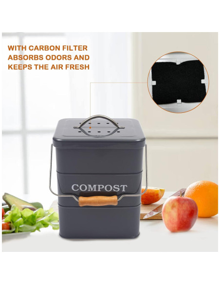 Cubo de Compostaje Morezi 1 Galón Acero al Carbono Gris Cubo de Compostaje Morezi 1 Galón Acero al Carbono Gris