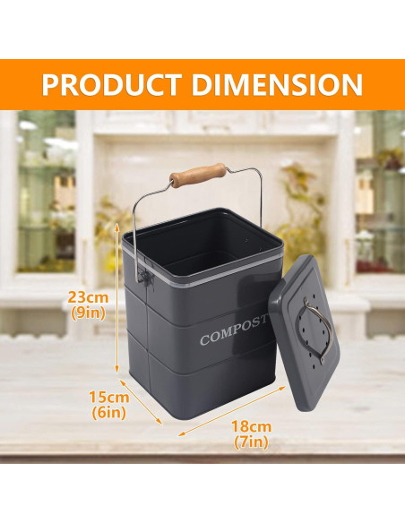 Cubo de Compostaje Morezi 1 Galón Acero al Carbono Gris Cubo de Compostaje Morezi 1 Galón Acero al Carbono Gris
