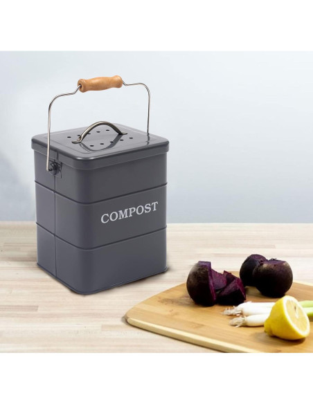 Cubo de Compostaje Morezi 1 Galón Acero al Carbono Gris Cubo de Compostaje Morezi 1 Galón Acero al Carbono Gris